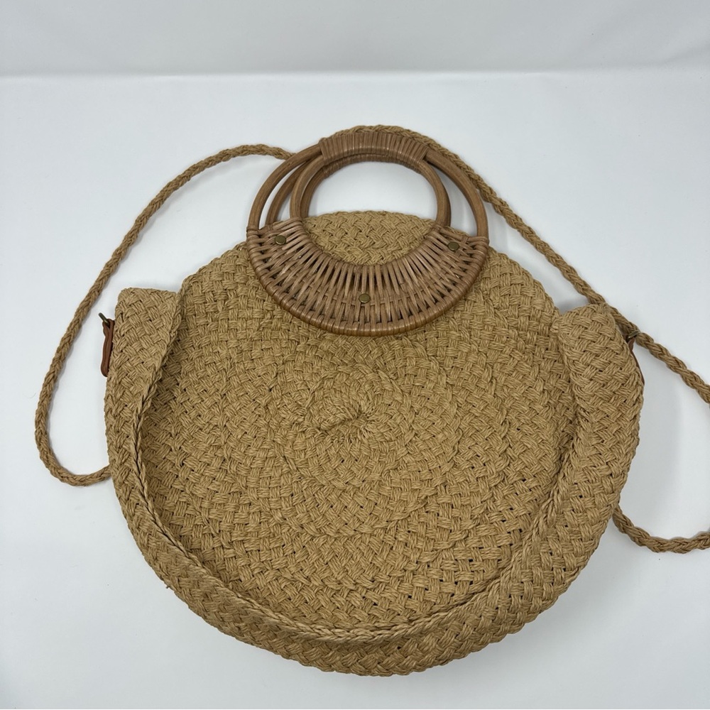 Handmade Rattan Crossbody Basket Bag Boho Bali Style Circle Woven Shoulder Purse